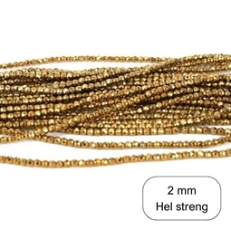 2 mm guldfarvet Hæmatit, facet - Hel streng